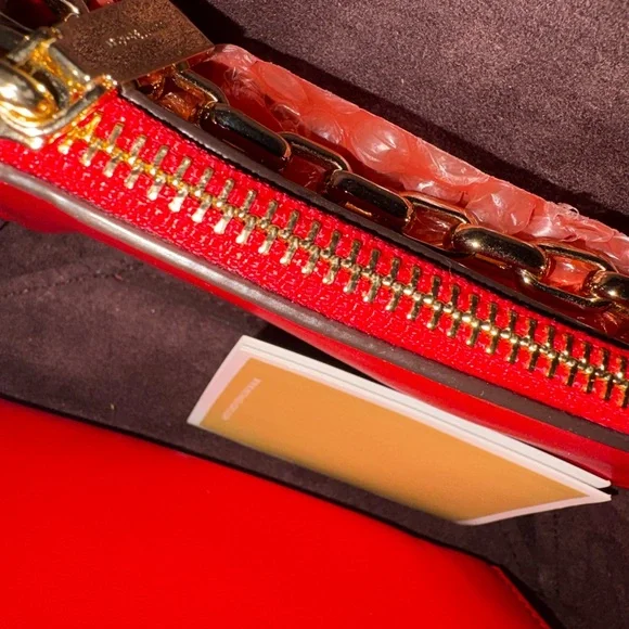 Michael Kors Cece Red and Brown Studded Chain Shoulder Bag - Picture 8 of 8